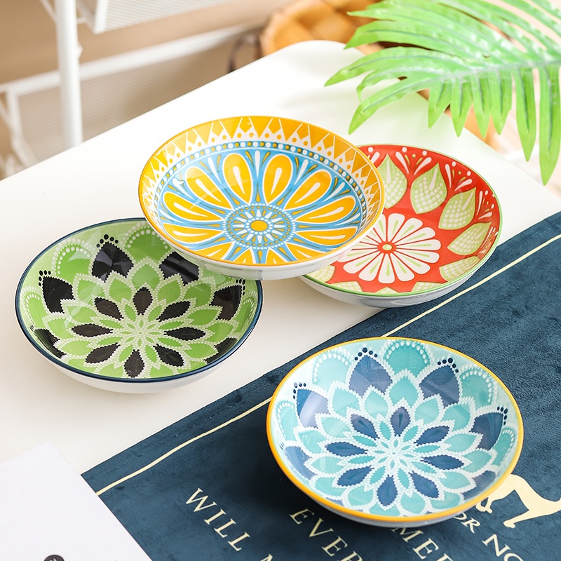 Kitchen Baking Dishes - 4pc Bohemian Ceramic Plate - Side