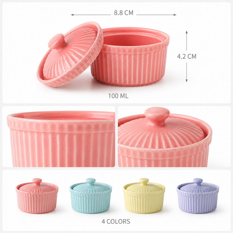 Ceramic Ramekin Bowl with Lid  - Kitchen Baking Dishes 评论和价格