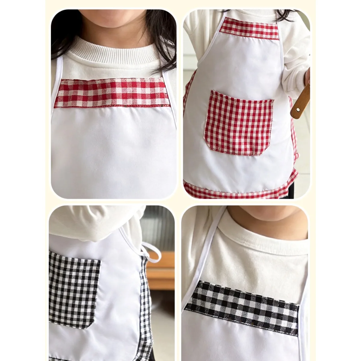 2pcs Plaid Kids Chef Apron and - Baking Kitchen Set Up 评论和价格