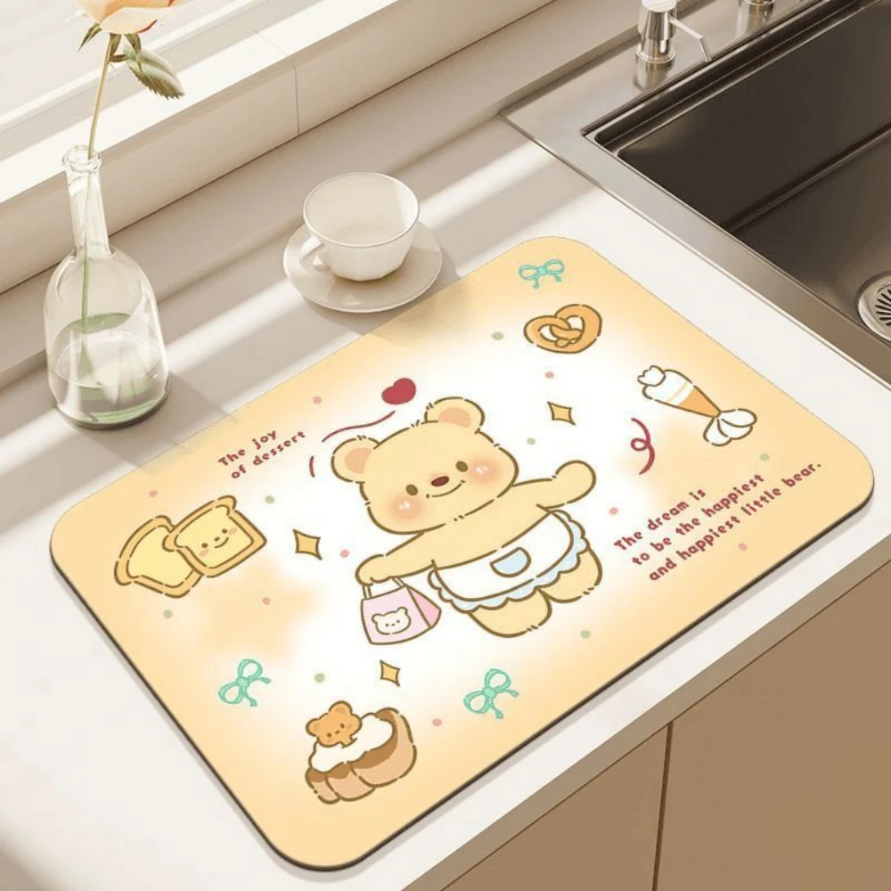 Kawaii Cartoon Bear Dish Dryin - Kitchen Living Baking Mats 评论和价格